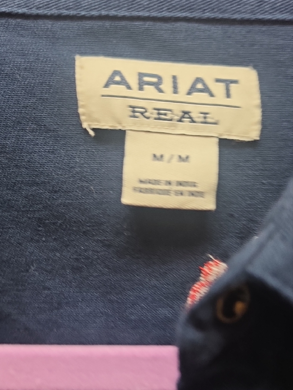Ariat Navy Button-Down Shirt with Red Floral Embroidery - Picture 4 of 8